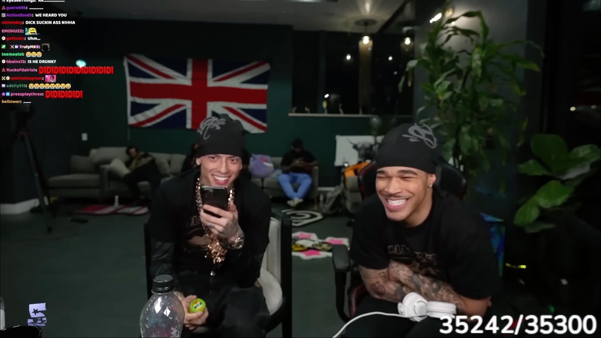 Central Cee (left) and Plaqueboymax (right) smile into the camera during one of Max's "In The Booth" livestreams.